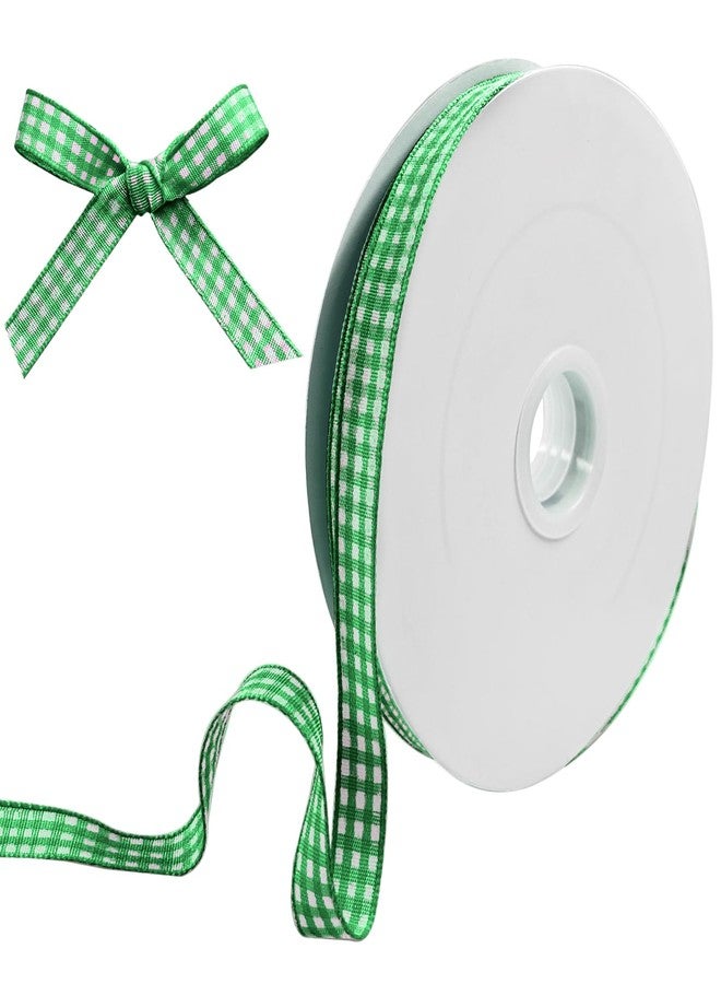 PHITUODA Green Gingham Ribbon, 3/8" x 50 Yards Green and White Checkered Buffalo Plaid Wired Craft Ribbon for Gift Wrapping Hair Bows DIY Crafts Home Party Decoration - Image 1
